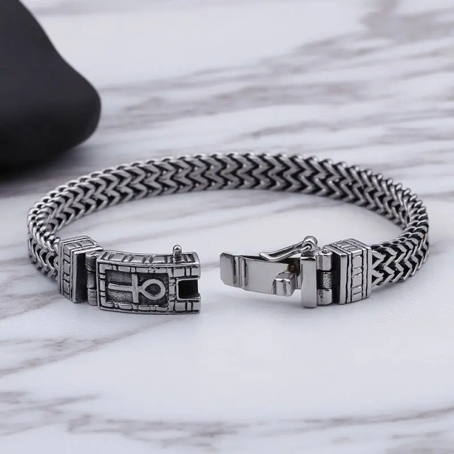 In Stock Stainless Steel Silver Mesh Egypt Charm Bracelet Bangle Unisex