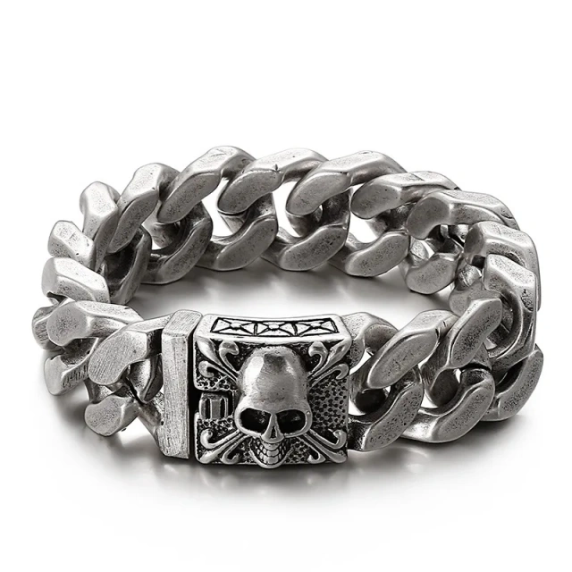 220mm Men Punk Stainless Steel Skull Pattern Clasp&links Bracelet