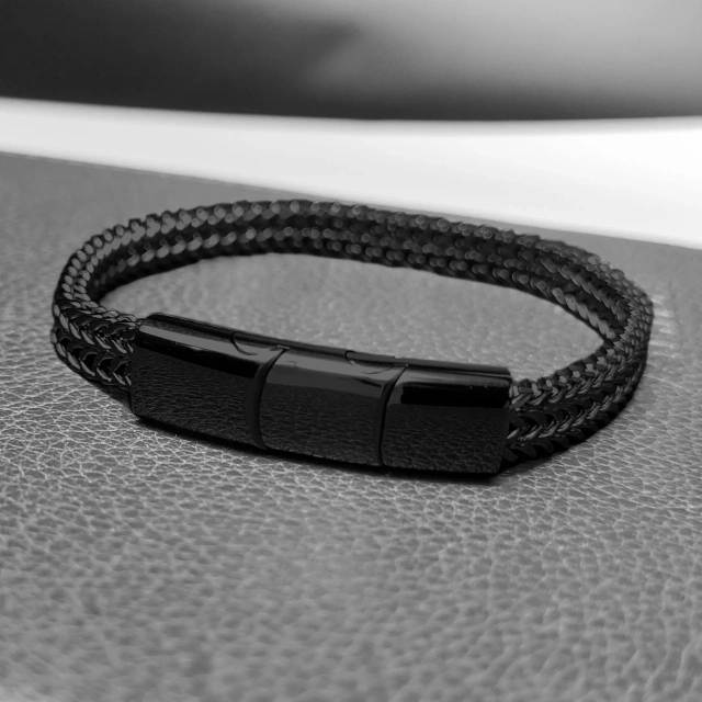Silver Woven Chain Bracelet Black Stainless Steel Bracelet Three Layer Magnetic Buckle Bracelet for Women Men Jewelry Gift