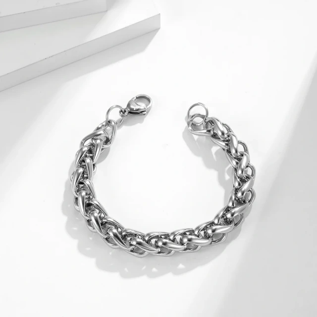 Men's Stainless Steel Cuban Link Chain Bracelet Hip Hop Style Fashionable Silver Bangle Jewelry