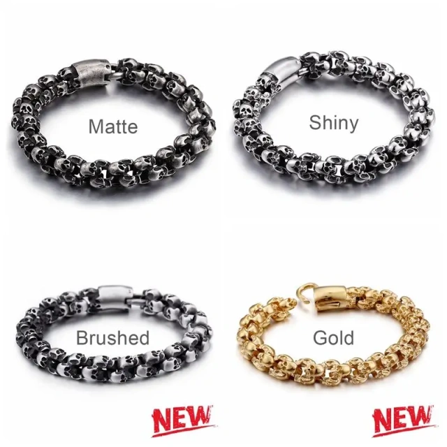 Wholesale Skull Link Bracelet Necklace Mens Stainless Steel Large Biker Gothic Style High Polished