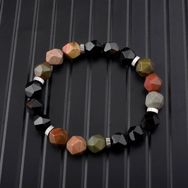 10mm Sliced Onyx Tiger Eye Stone Stainless Beaded Natural Stone Bracelet