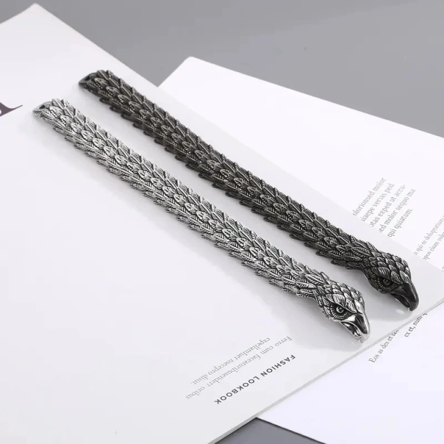 220mm Men Punk Oxidized Black/silver Stainless Steel Links Bracelet With Hawk Head Clasp