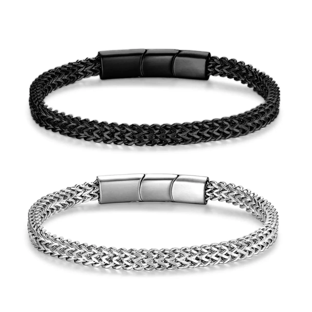 Silver Woven Chain Bracelet Black Stainless Steel Bracelet Three Layer Magnetic Buckle Bracelet for Women Men Jewelry Gift