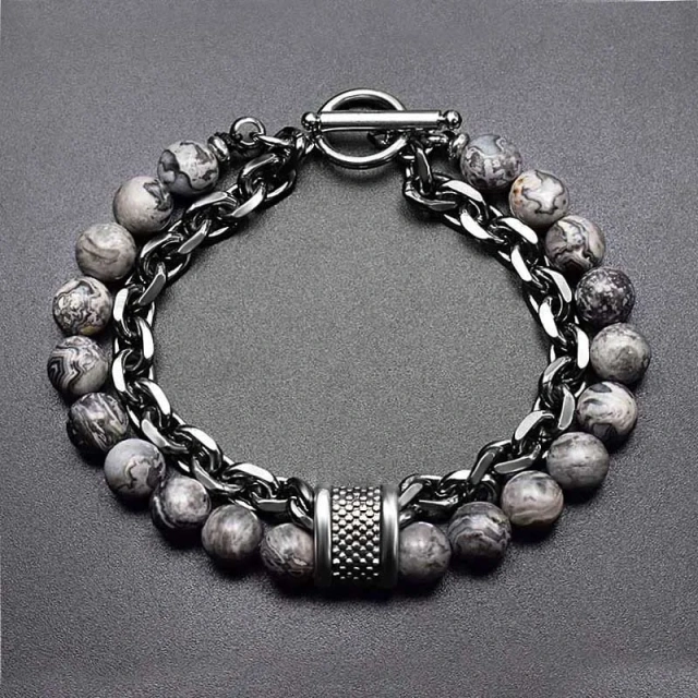 In Stock Stainless Steel Adjustable 8mm Tiger Eye Stone Spacer Bracelet 21CM Men's Beaded Bracelet Wholesale