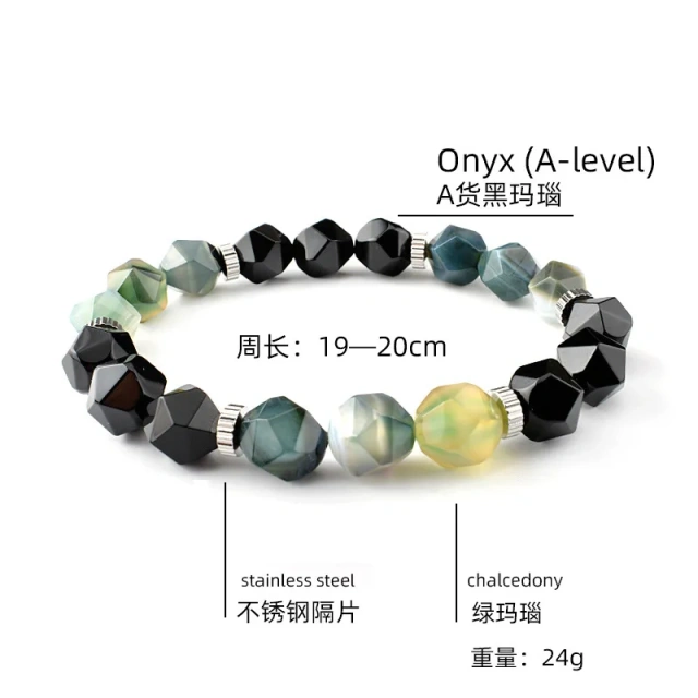 10mm Sliced Onyx Tiger Eye Stone Stainless Beaded Natural Stone Bracelet