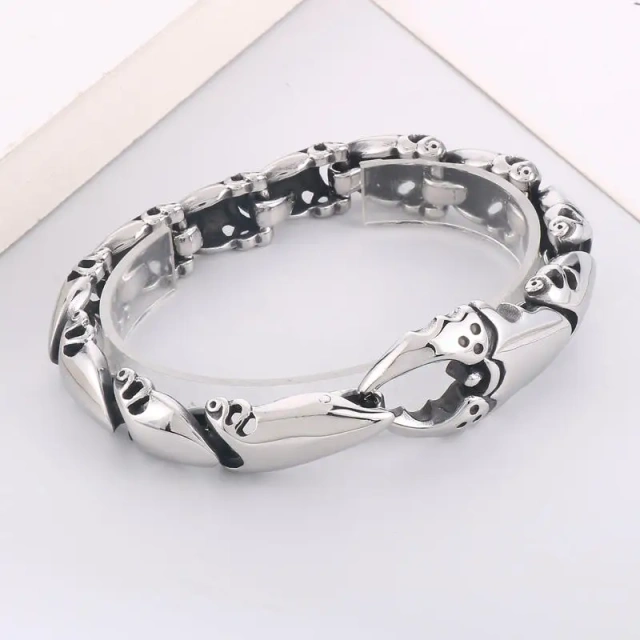 In Stock 225CM Men Punk Silver/oxidized Black Stainless Steel Crab Claw Links Bracelets