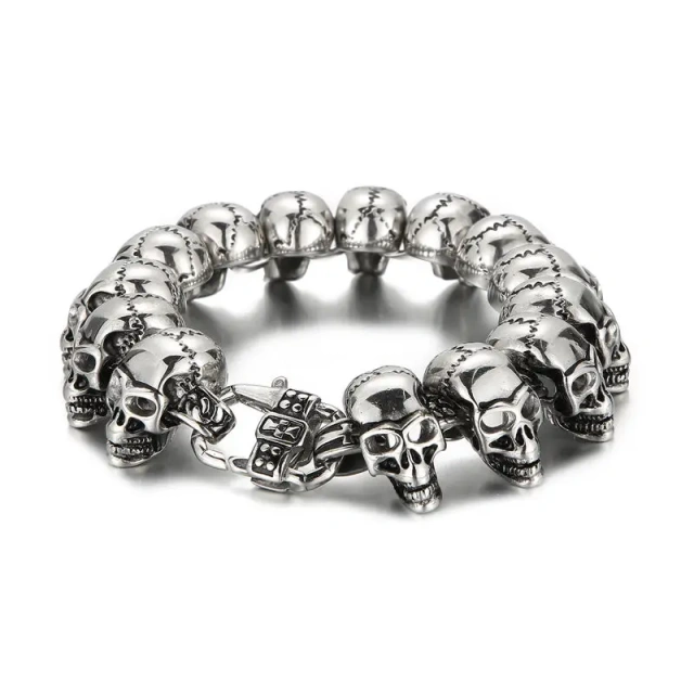 Wholesale Skull Link Bracelet Necklace Mens Stainless Steel Large Biker Gothic Style High Polished