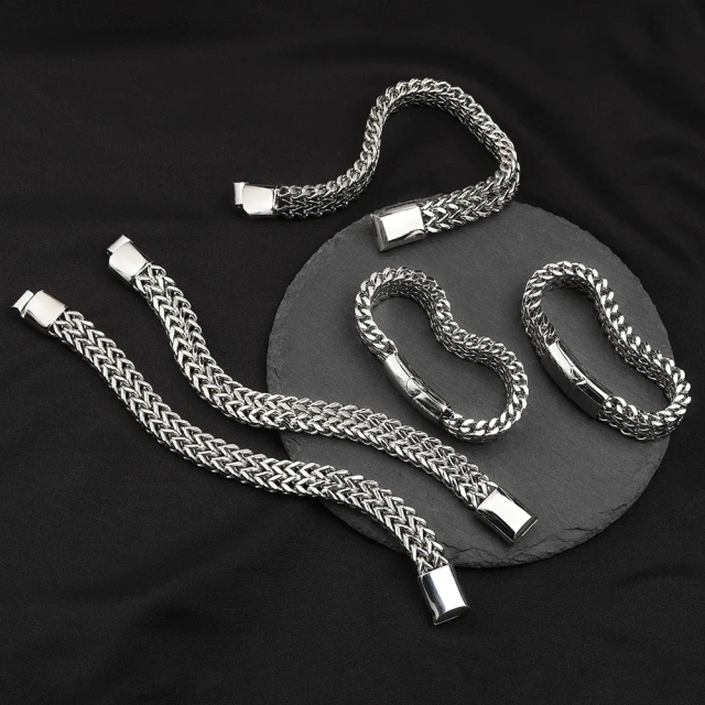 Hip Hop 316L Stainless Steel Jewelry Titanium Steel Bracelet Braided Cuban Chain Engraving Men Bracelet