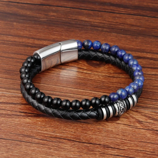 Fast Shipping Stainless Steel Jewelry Natural Stone Man Accessories Leather Bracelet Men Bracelet Jewelry for Men