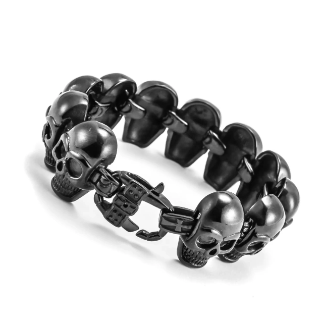 China Manufacturer Wholesale Skull Bracelet Silver Gold Black Plated Skull Stainless Steel Bracelet for Men