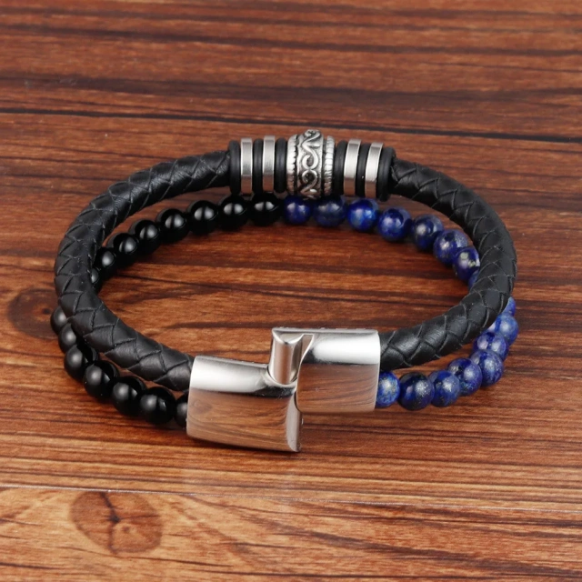 Fast Shipping Stainless Steel Jewelry Natural Stone Man Accessories Leather Bracelet Men Bracelet Jewelry for Men