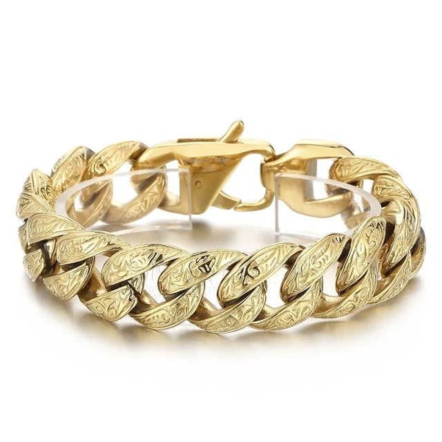 220mm Vintage Stainless Steel Zircons Cuban Link Bracelets