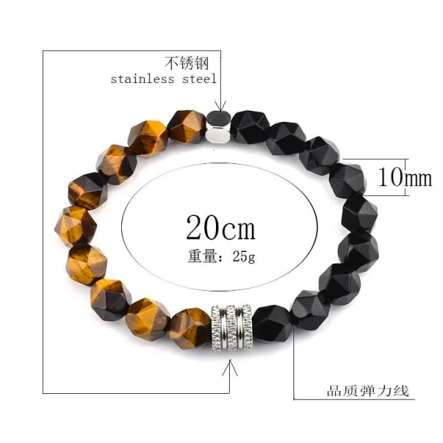 10mm Sliced Onyx Tiger Eye Stone Stainless Beaded Natural Stone Bracelet St237