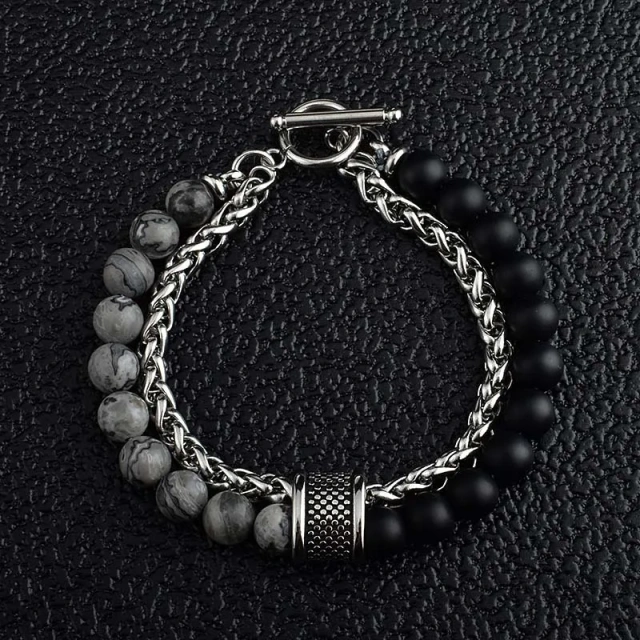 Wholesale New Men's Jewelry Silver Plated Stainless Steel Tiger Eye Stone Fashion Beaded Bracelet
