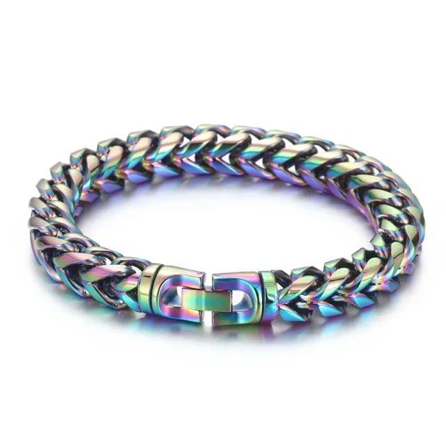230mm Unisex Casual Silver/gold/black/blue/rainbow Stainless Steel Herringbone Bracelets