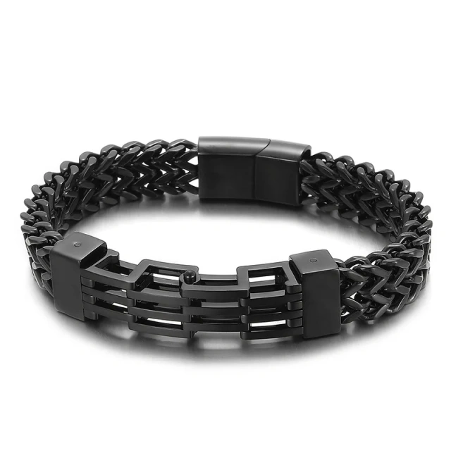Stock Product 225mm Gothic Stainless Steel Herringbone&cuban Chain Bracelet With Ancient Runes