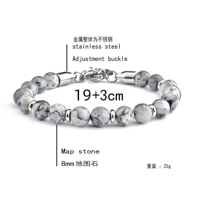 Wholesale Trend Men's Silver Plated Stainless Steel Lucky Cross Black Agate Fashion Beaded Bracelet