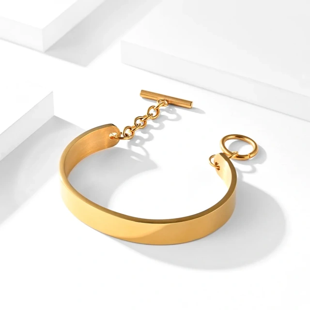 Fashion Men Luxury Stainless Steel 18K Gold Plated High Polished Spherical Surface Fashion Jewelry Bracelets & Bangles