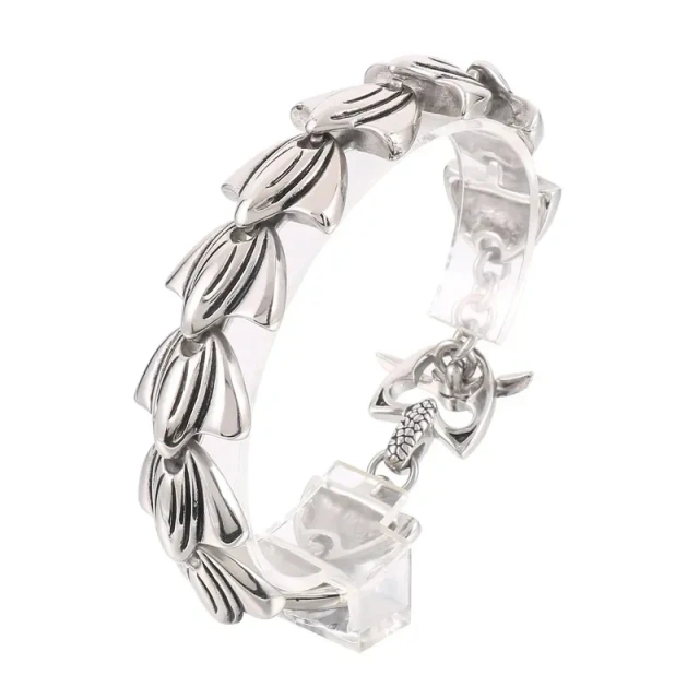 In Stock 200/210mm Men Punk Stainless Steel Skull/fish Fin Links Bracelet