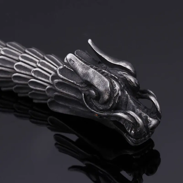 Custom Black Titanium Stainless Steel Dragon Bracelet Animal Zodiac Sign