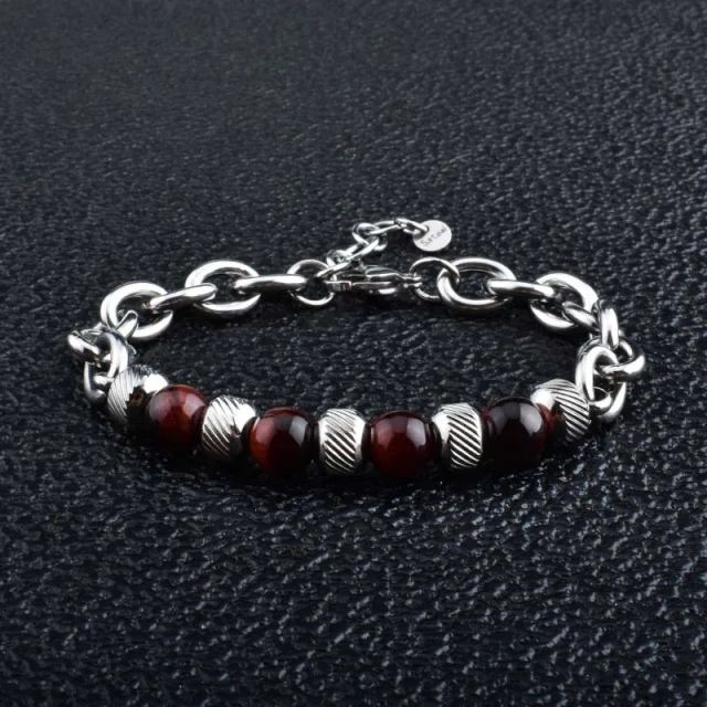 Trendy New Adjustable Silver Plated Stainless Steel Tiger Eye Stone Men's Fashion Beaded Bracelet