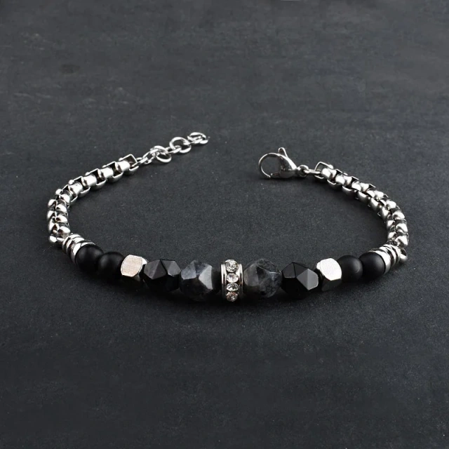 Adjustable Chain Bracelet Stainless Steel Diamond Bead Men's Faceted Tiger Eye Stone Bracelet 21CM Steel Bracelets for Men