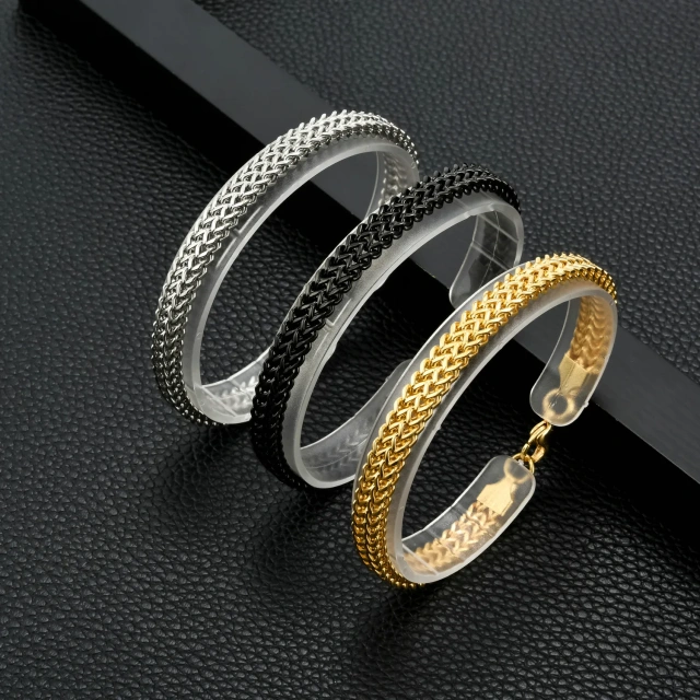 Fashion Bracelet Stainless Steel Bracelet Men Silver 18K Gold Black Plated logo Engraved Stainless Steel Bracelet