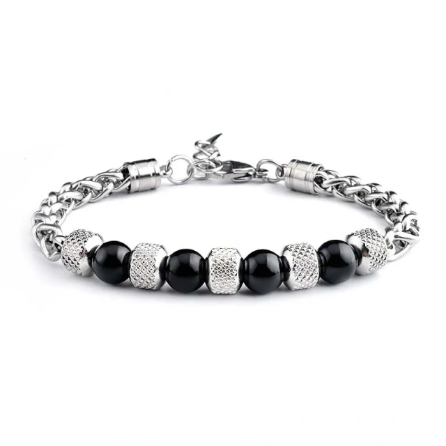 Charm Bead Bracelet Lava Stone Metal Stainless Steel Silver 2023 Luxury for Men Handmade Cool Natural Black Christian Trendy