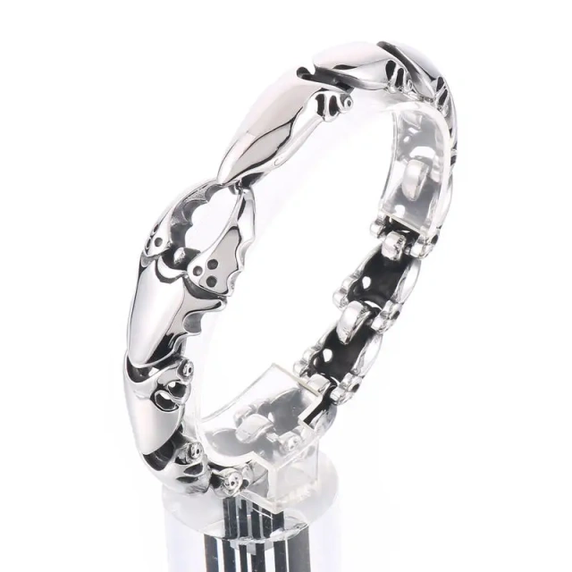 In Stock 225CM Men Punk Silver/oxidized Black Stainless Steel Crab Claw Links Bracelets