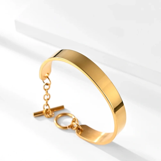 Fashion Men Luxury Stainless Steel 18K Gold Plated High Polished Spherical Surface Fashion Jewelry Bracelets & Bangles