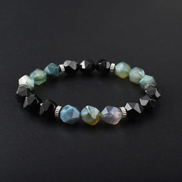 10mm Sliced Onyx Tiger Eye Stone Stainless Beaded Natural Stone Bracelet