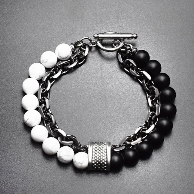 Ready to Ship Handmade Bracelet 21CM Couple Stainless Steel Bracelet Stone Bracelets for Men