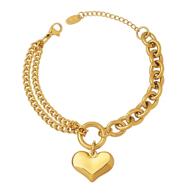 European Fashion Stainless Steel Gold Plated Cuban Mini Heart Bracelet Fashion Jewelry for Women