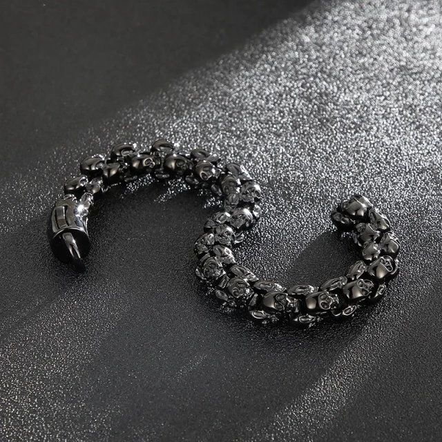 Wholesale Pulseras Hombre Punk Jewelry Adjustable Mens Skull Chain Stainless Steel Bracelet