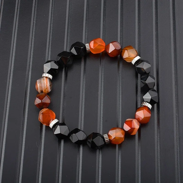 10mm Sliced Onyx Tiger Eye Stone Stainless Beaded Natural Stone Bracelet