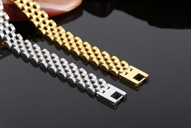 Luxury Wholesale Gold Plating Bracelets & Bangles Stainless Steel Charms Watch Chain Bracelet for Mens