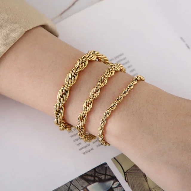 In Stock Fashion Unisex Jewelry Silver/ Gold/ Black Stainless Steel Vintage Bracelet Titanium Bracelet Rope Bracelet