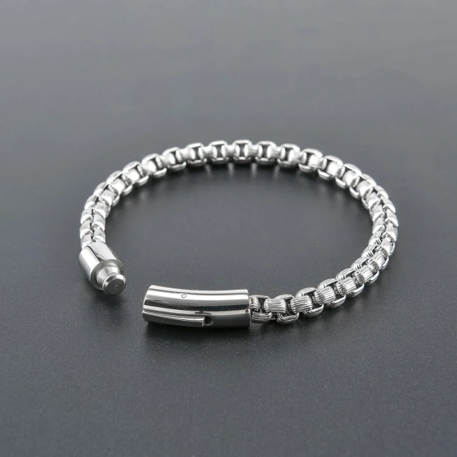 Custom Retro Style 6MM 21CM Titanium Steel Bracelet Black Silver Stainless Steel Jewelry Bracelet Chain for Men Women