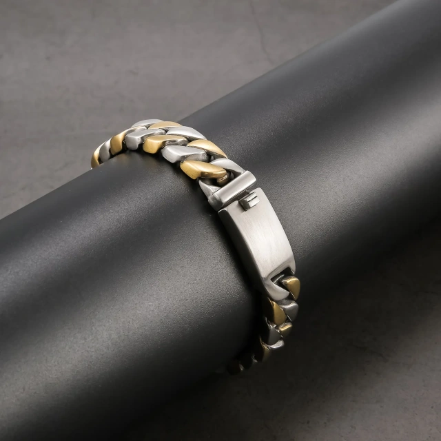 2023 Men's Stainless Steel Bracelet with Gold Plating Men's Jewelry Strand for Anniversary Occasions