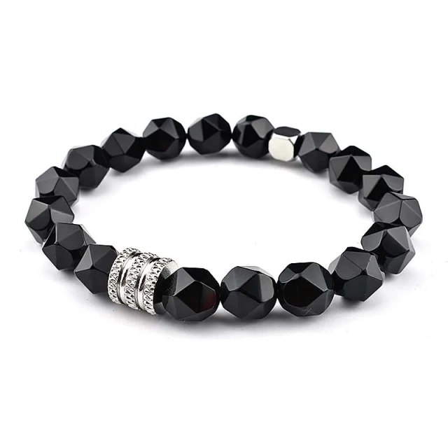 10mm Sliced Onyx Tiger Eye Stone Stainless Beaded Natural Stone Bracelet St237