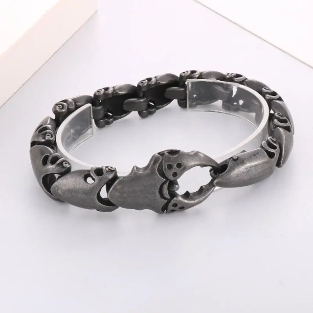 In Stock 225CM Men Punk Silver/oxidized Black Stainless Steel Crab Claw Links Bracelets