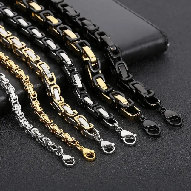 Wholesale 316l Stainless Steel Link Chain Byzantine Bracelet for Men