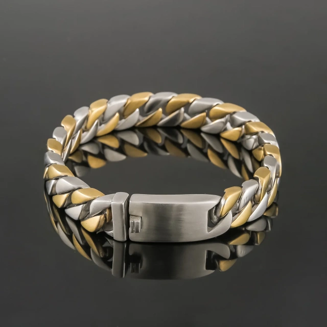 2023 Men's Stainless Steel Bracelet with Gold Plating Men's Jewelry Strand for Anniversary Occasions