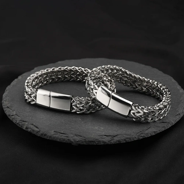 Hip Hop 316L Stainless Steel Jewelry Titanium Steel Bracelet Braided Cuban Chain Engraving Men Bracelet