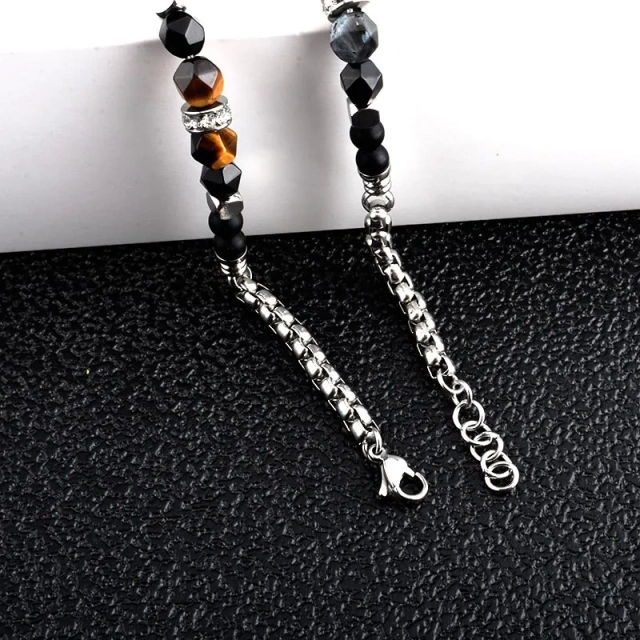 Stainless Steel Men Bracelet Irregular Natural Stone Tiger Eye Agate Bead Bracelet Jewelry for Men