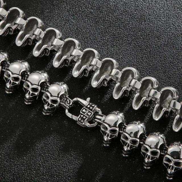 Wholesale Skull Link Bracelet Necklace Mens Stainless Steel Large Biker Gothic Style High Polished