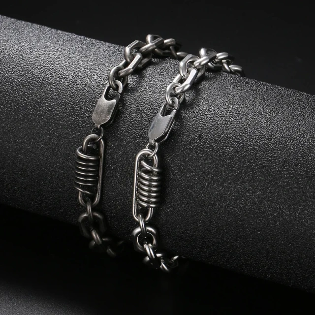Mens Punk Stainless Steel Ot Clasp Links Bracelet With Skull Charms