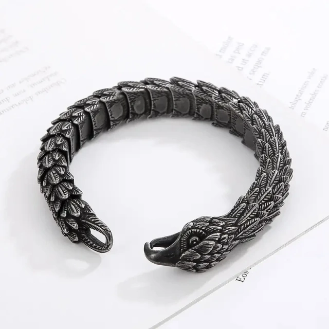 220mm Men Punk Oxidized Black/silver Stainless Steel Links Bracelet With Hawk Head Clasp