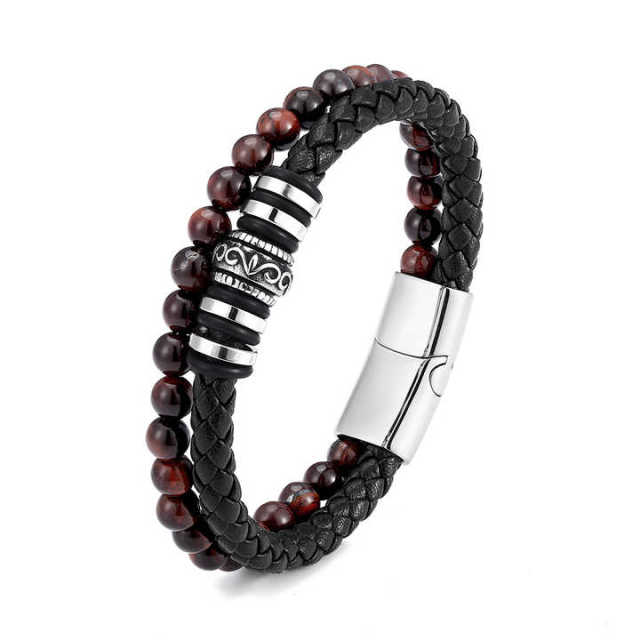 Hot Sale Manufacturers Stainless Steel Jewelry Braided Bracelet Black Leather Stainless Steel Bracelet for Men Bracelet